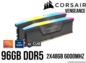 MEMORIA RAM, CORSAIR, 96GB(48GB X 2) DDR5 6000MHZ VENGEANCE RGB XMP/EXPO