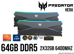 MEMORIA RAM DDR5 PREDATOR HERA 64GB(32X2) 6400MHZ BLACK RGB