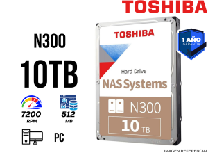 DISCO DURO TOSHIBA NAS N300, 10TB SATA 6.0GB/S, 7200RPM, 512MB CACHE, 3.5"