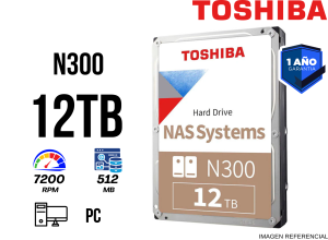 DISCO DURO TOSHIBA N300 NAS, 12TB, SATA 6.0GB/S, 7200RPM, 512MB CACHE, 3.5"