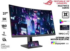 MONITOR GAMER, ASUS, 27P XG27WCS 2K 180HZ 1MS FAST VA