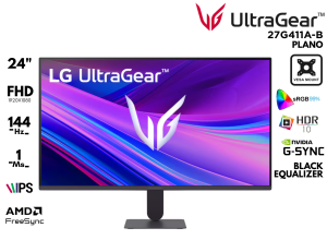 MONITOR, LG ULTRAGEAR 24G411A-B, 24P FHD IPS 144HZ 1MS