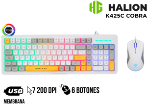 KIT 2 EN 1, HALION, COBRA K425C TRICOLOR 101 TECLAS RAINBOW MOUSE RGB 7200DPI