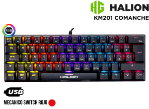 TECLADO, HALION, MECANICO KM201 COMANCHE 62 TECLAS RAINBOW RED SWITCH