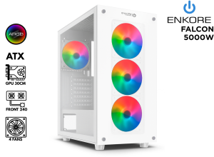 CASE GAMER, ENKORE, FALCON ENK 5000 4FAN WHITE