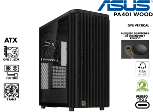 CASE GAMER, ASUS, PA401-BK-WOOD-TG BLACK