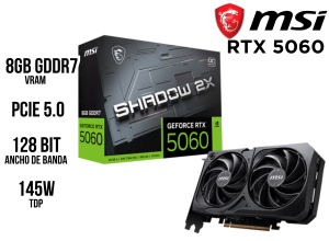 TARJETA DE VIDEO MSI SHADOW 2X RTX 5060 8GB GDDR7 OC BLACK