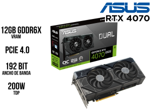 TARJETA DE VIDEO, ASUS, 12G RTX4070 DUAL