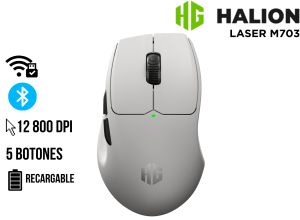 MOUSE GAMER, HALION, LASER M703 12800DPI 6B BLANCO RECARGABLE