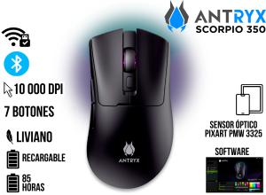 MOUSE GAMING ANTRYX SCORPIO 350, DPI 10000, 2.4GHZ WIRELESS, BT