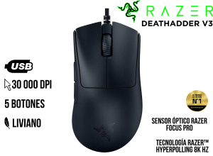MOUSE GAMER, RAZER, DEATHADDER V3 30K DPI HYPERPOLLING BLACK