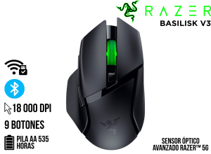 MOUSE GAMER, RAZER, BASILISK V3 18K DPI RGB WIRELESS CHROMA BLACK MULTI-DISPOSITIVO