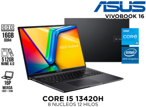 LAPTOP ASUS VIVOBOOK 16 CORE I5 13420H 16GB RAM SSD 512GB 16WUXGA