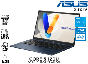 LAPTOP TACTIL, ASUS, X1504VA CORE 5 120U 16GB DDR5 512GB PCIE4.0 15.6P QUIET BLUE