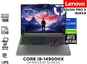 LAPTOP, LENOVO ESP LEGION PRO 5 16IRX9 INTEL I9-14900HX, 16GB 512GB SSD RTX 4070-8GB 165HZ 16P