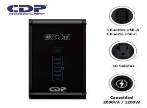 UPS CDP R-SMART 2010I 2000VA / 1200W / 10 SALIDAS / 5 PORT USB-A / 1 PORT USB-C BLACK (R-SMART2010I)