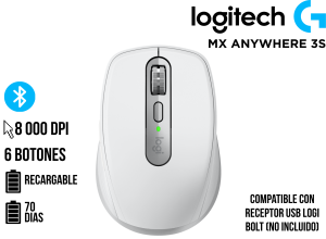 MOUSE LOGITECH MX ANYWHERE 3S BLUETOOTH/WIRELESS 8K USB-C PALE GREY