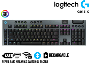TECLADO LOGITECH G915 X LIGHTSPEED/BT LIGHTSYNC RGB / KEYCONTROL BLACK