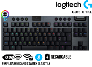 TECLADO LOGITECH G915 X TKL LIGHTSPEED/ BT LIGHTSYNC RGB / KEYCONTROL BLACK