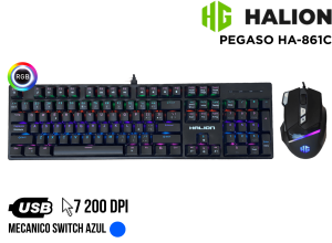 KIT GAMER, HALION, TECLADO MECANICO + MOUSE GAMER PEGASO HA-861C RAINBOW