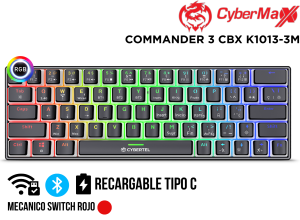 TECLADO,GAMER MECANICO, COMMANDER 3 CBX K1013-3M RGB ,BT, WIFI