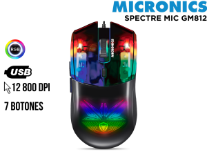 MOUSE, MICRONICS , SPECTRE MIC GM812 USB 7LEDS 12800DPI