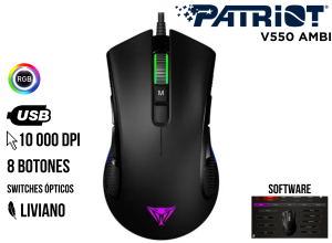 MOUSE GAMER, PATRIOT, V550 FRECUENCIA 100HZ 10000DPI