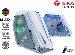 CASE GAMER TEROS TE-1316G, MID TOWER, USB 3.0 / USB 2.0, AUDIO, VENTILADOR ARGB, BLANCO